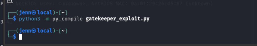 python3 -m py_compile returning no output, syntax check passed